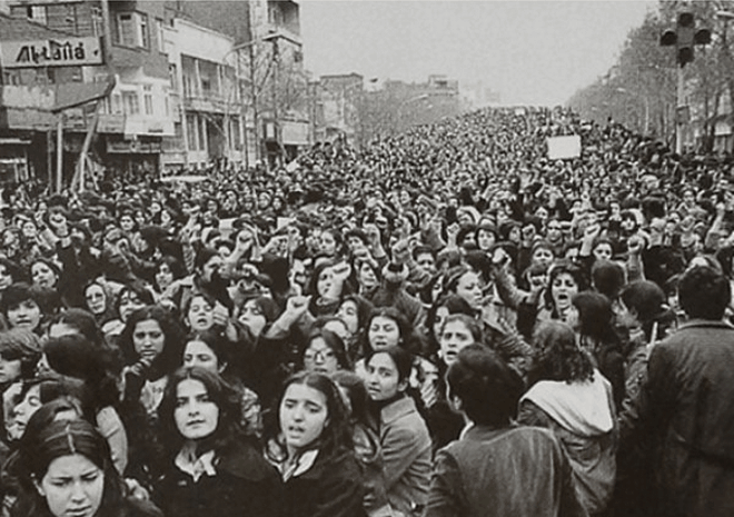 Iranian women protesting the forced wearing of the hijab, 1979